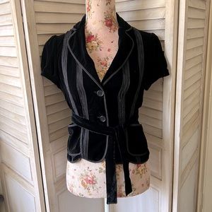 BCBG Maxazria Black Velvet & Silk Top with Cap Sleeves Size Small